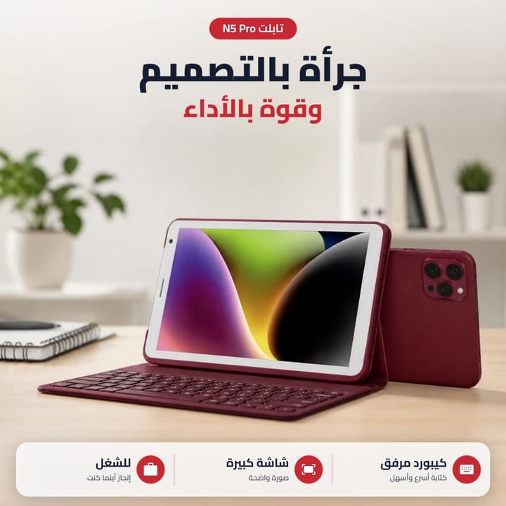 تابلت بجراب كيبورد أحمر للدراسة والشغل
