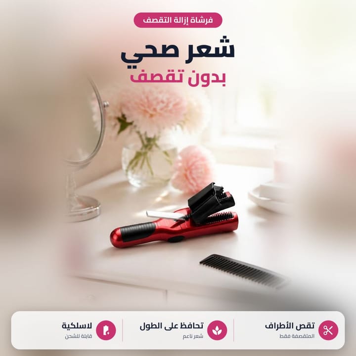 جهاز قص التقصف الأحمر على تسريحة جنب مشط وورد وردي