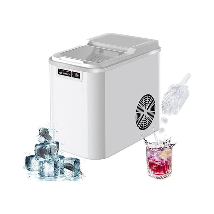 صانعة ثلج منزلية فضية بلوحة ICE MAKER ويه مكعبات ثلج ومغرفة