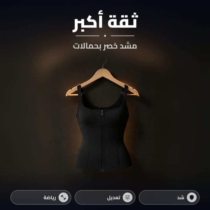 مشد خصر بحمالات أسود على شماعة خشب، مشد شد البطن والخصر