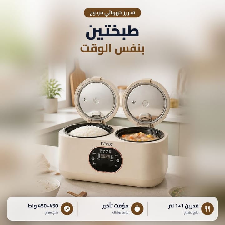 قدر رز كهربائي مزدوج DENX مفتوح بيه تمن وشوربة خضار