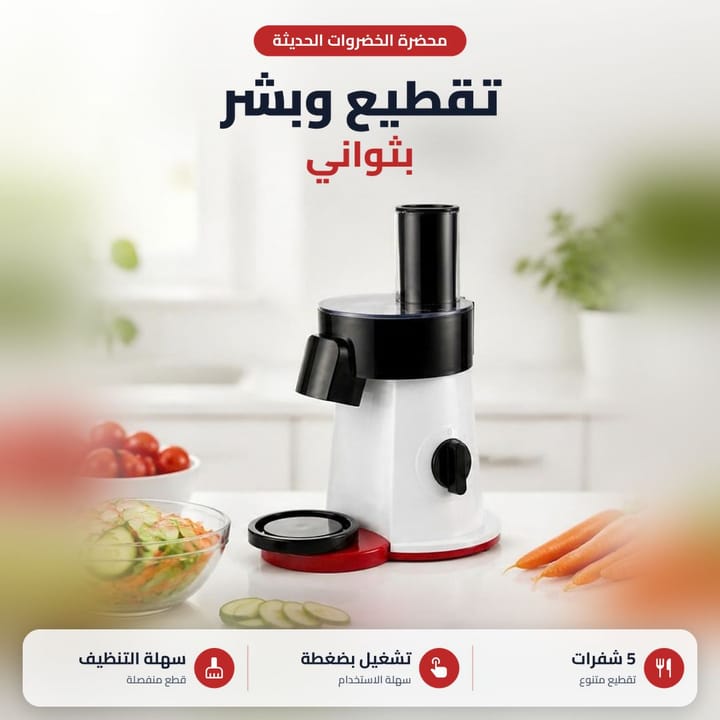 محضرة سلطة كهربائية تقطع وتبشر الخضار بثواني بـ 5 أقراص