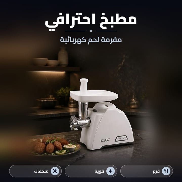 مفرمة لحم كهربائية ENZO جنب صحن كبة بمطبخ