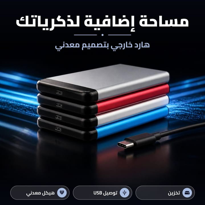 هارد خارجي بتصميم معدني مساحة إضافية لذكرياتك