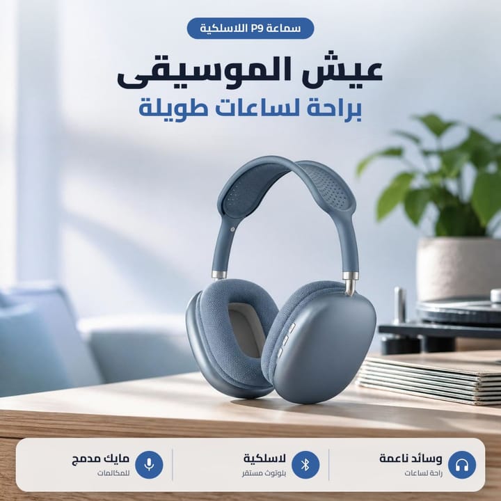 سماعة P9 على المكتب براحة لساعات طويلة