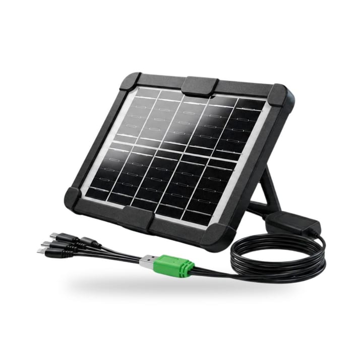 شاحن طاقة شمسية للموبايل، لوح شمسي أسود بستاند وسلك USB ووصلة بعدة رؤوس