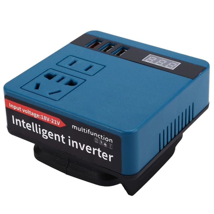 محول كهرباء ذكي أزرق لبطارية العدة الكهربائية بـ 2 بلك و3 منافذ USB