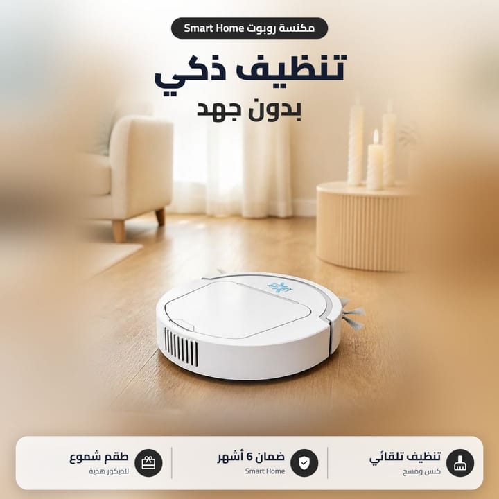 Robot vacuum moving on tiles and pulling dust in with side brushes