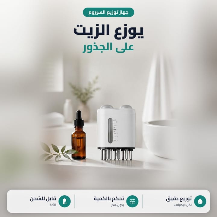 موزع زيت الشعر جنب قنينة سيروم، يوزع الزيت على الجذور