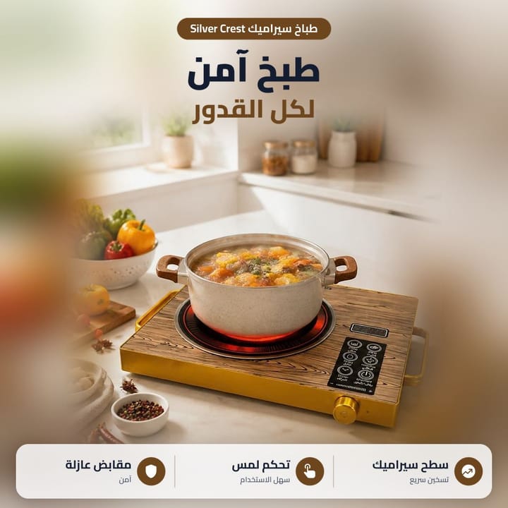 طباخ سيراميك كهربائي بلوحة لمس وتسخين سريع ومقابض معزولة