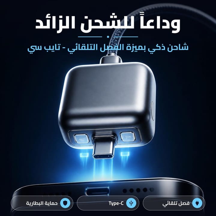 شاحن ذكي بميزة الفصل التلقائي يحمي البطارية من الشحن الزائد