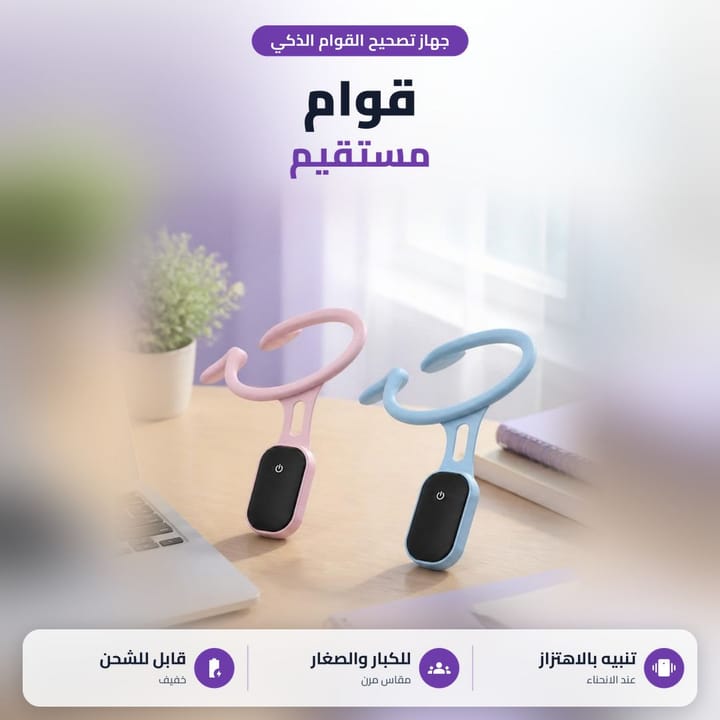 جهاز تصحيح الظهر والرقبة على مكتب جنب لابتوب، تنبيه بالاهتزاز عند الانحناء