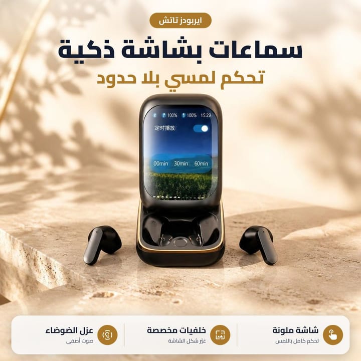 سماعات بشاشة ذكية بتصميم أسود وذهبي