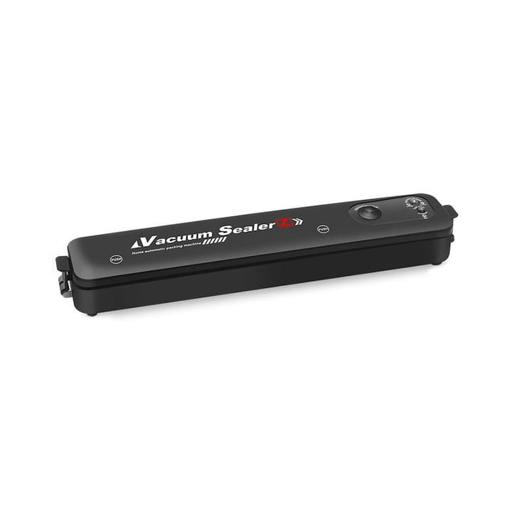 جهاز تفريغ الهواء وغلق الاكياس أسود مكتوب عليه Vacuum Sealer على خلفية بيضاء