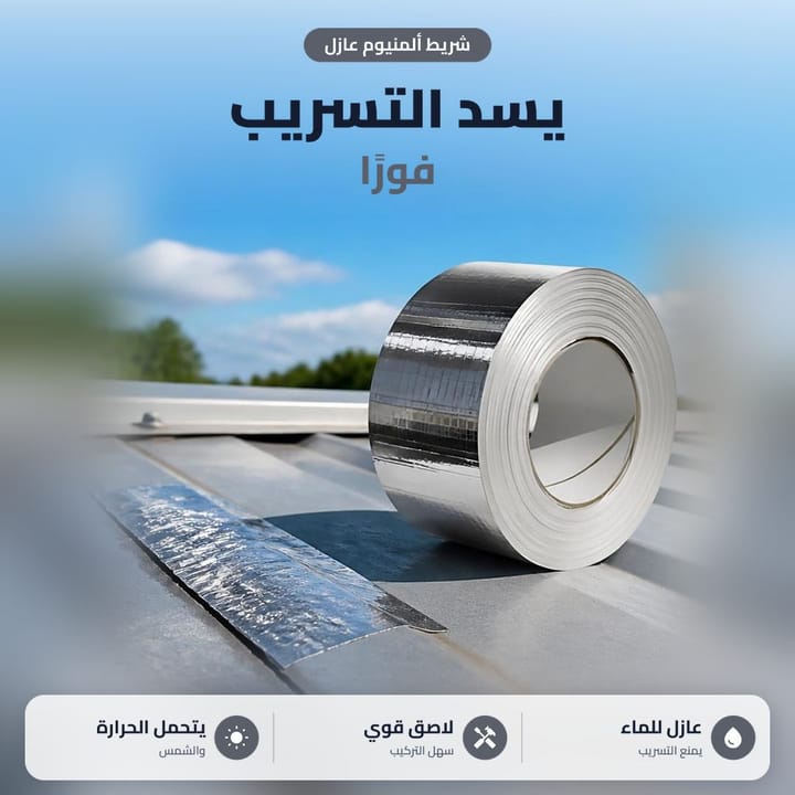 شريط ألمنيوم لاصق يسد فتحة حول ماسورة