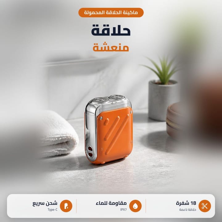 ماكينة حلاقة صغيرة براسين بالحمام، 18 شفرة ومقاومة للماء IPX7 وشحن Type-C